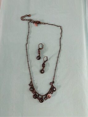 Lia Sophia Vintage-Inspired Copper Floral Pendant Necklace and Earring Set